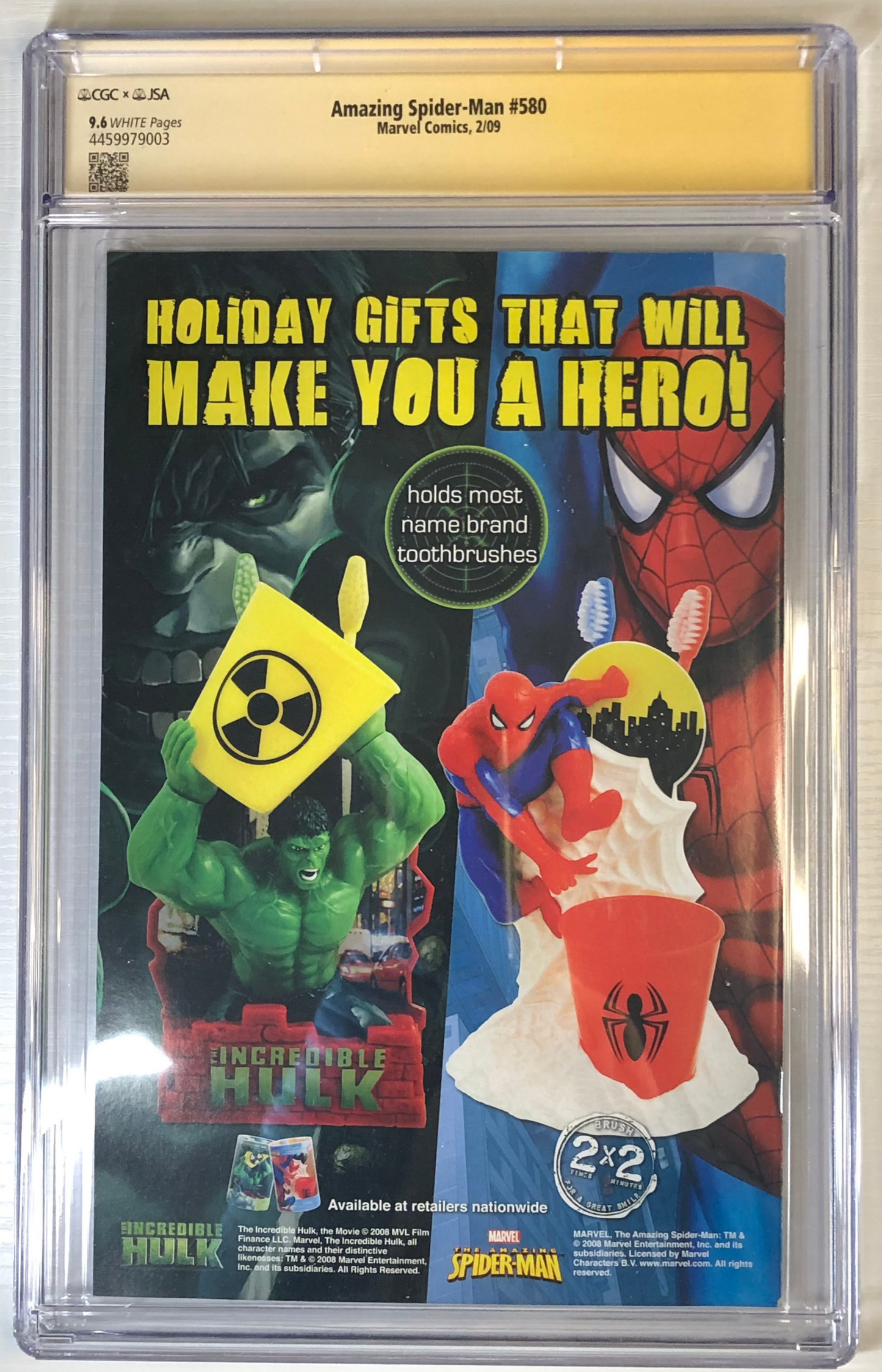 Amazing Spider-Man #580 - CGC 9.6 - Double Signed - Joe Quesada, Lee Weeks JSA Back Comic Book Collectible Slab