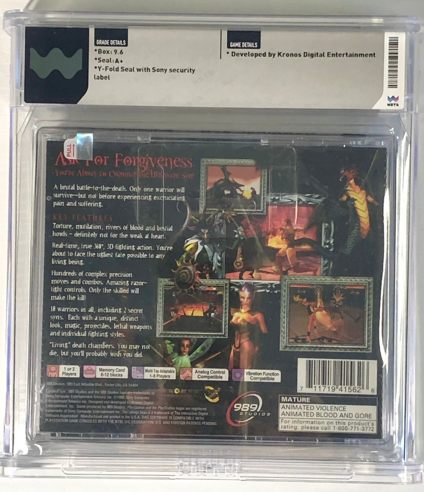 Cardinal Syn - Wata 9.6 A+ Playstation video game new sealed collectible Back