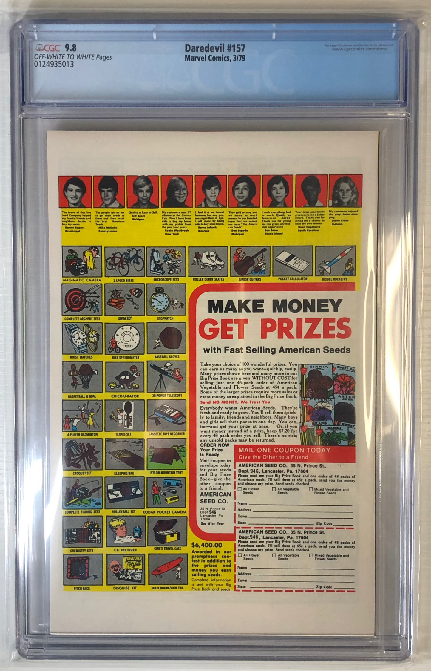 DareDvil #157 - CGC 9.8 Comic Book, Collectible, Slab, Back, Graded