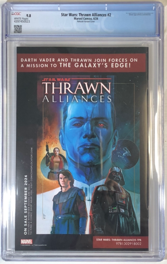 Star Wars: Thrawn Alliances #2 CGC 9.8 - Rahzzah Variant graded comic book slab modern back cover