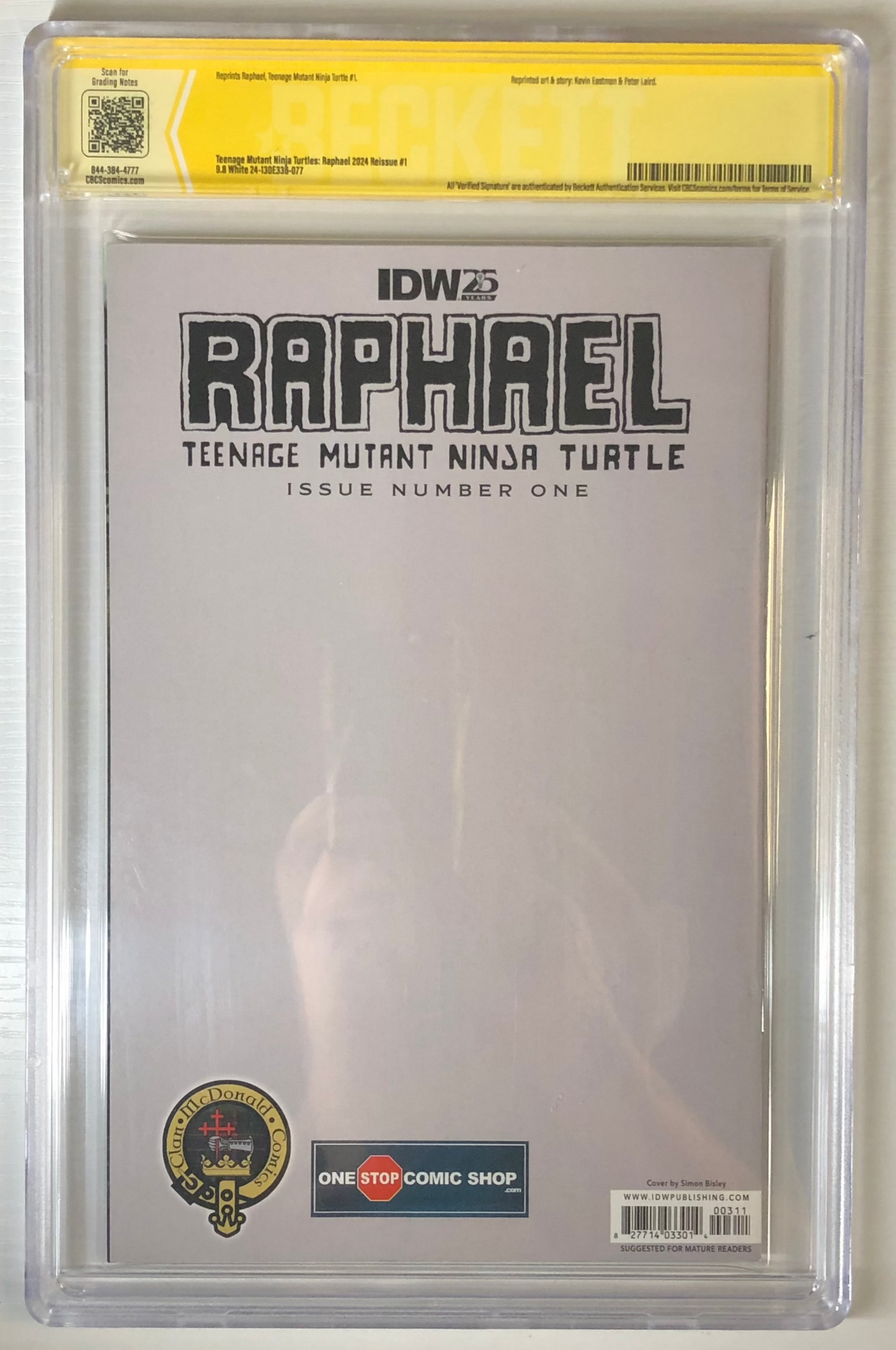 Teenage Mutant Ninja Turtles: Raphael Reissue #1 CBCS 9.8 - Signed by Kevin Eastman & Simon Bisley, graded comic book slab Back