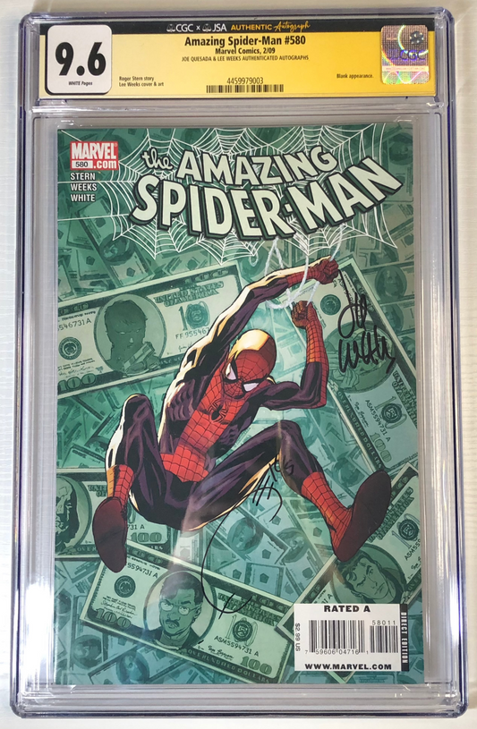 Amazing Spider-Man #580 - CGC 9.6 - Double Signed - Joe Quesada, Lee Weeks JSA Front Comic Book Collectible Slab