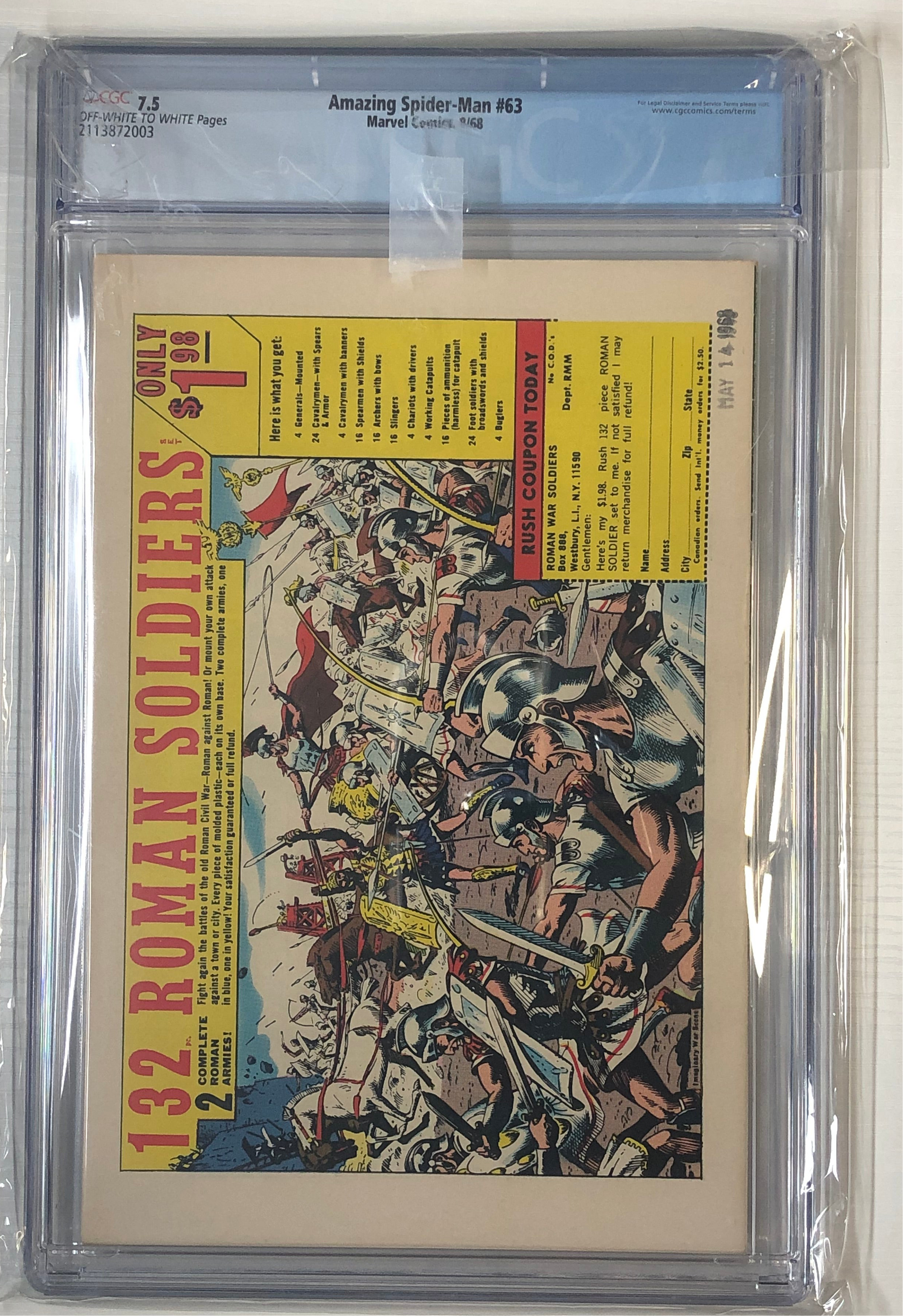 Amazing Spider-Man #63 CGC 7.5 graded comic book back cover