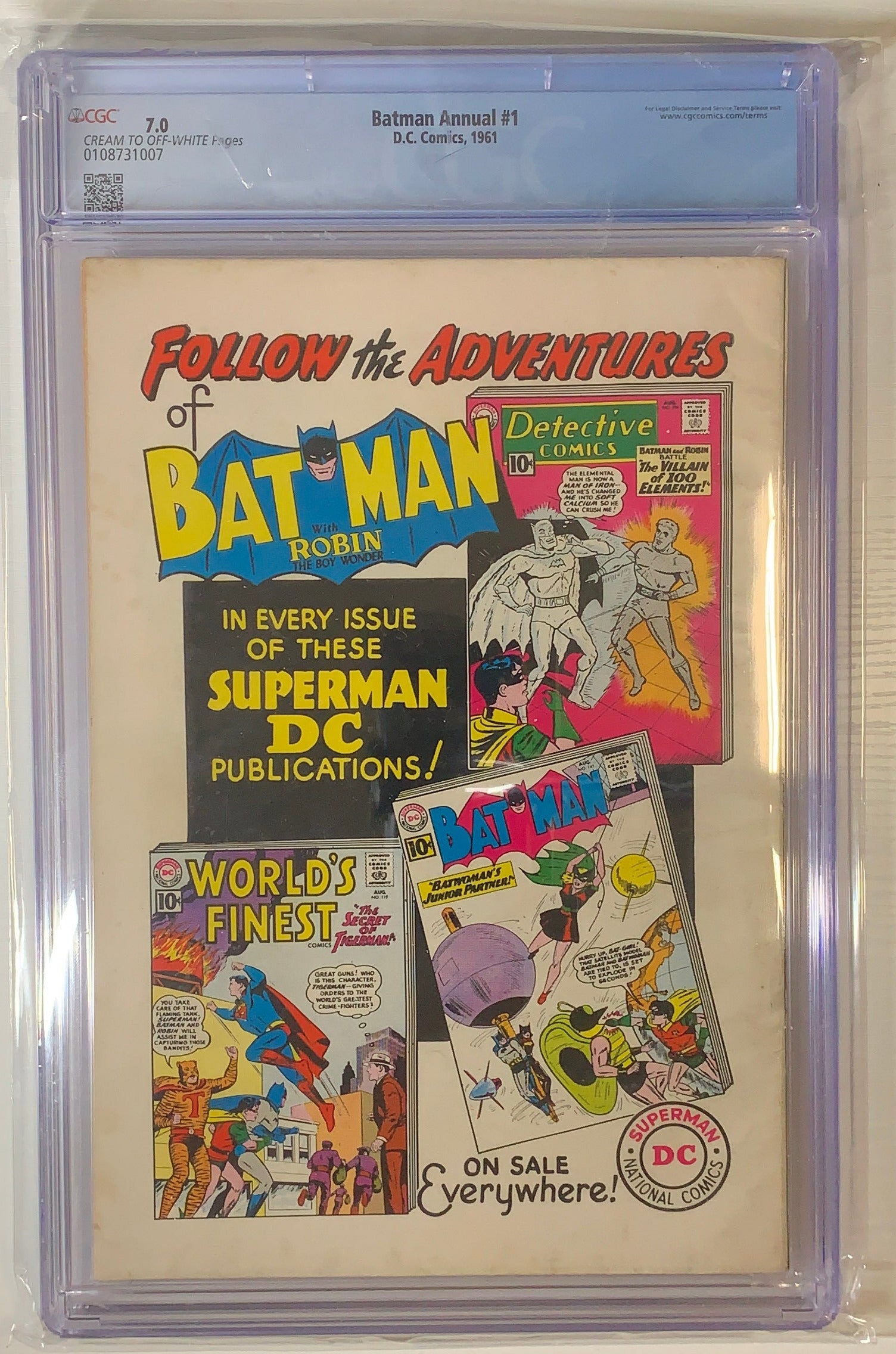 Batman Annual #1 - CGC 7.0 graded silver age comic book key DC comic back
