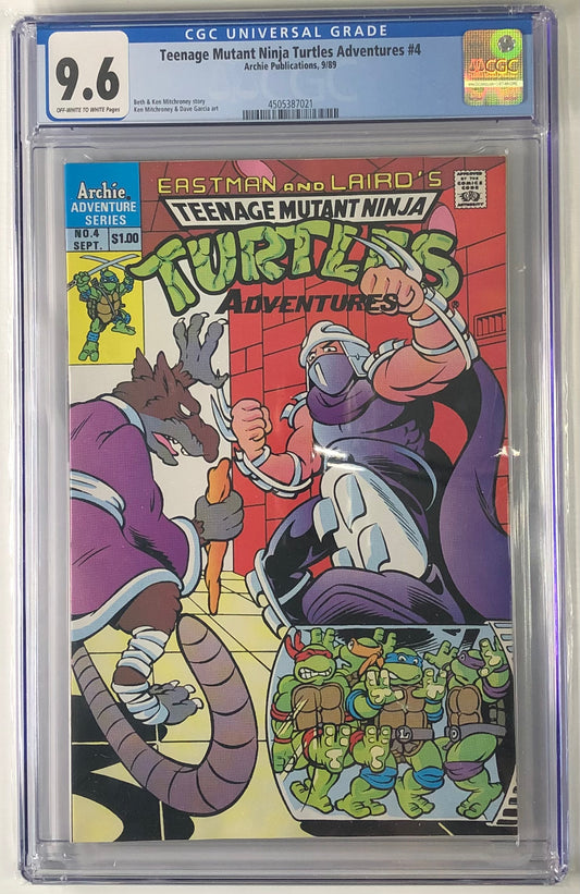 Comic book cover of Teenage Mutant Ninja Turtles Adventures with CGC grading label Front