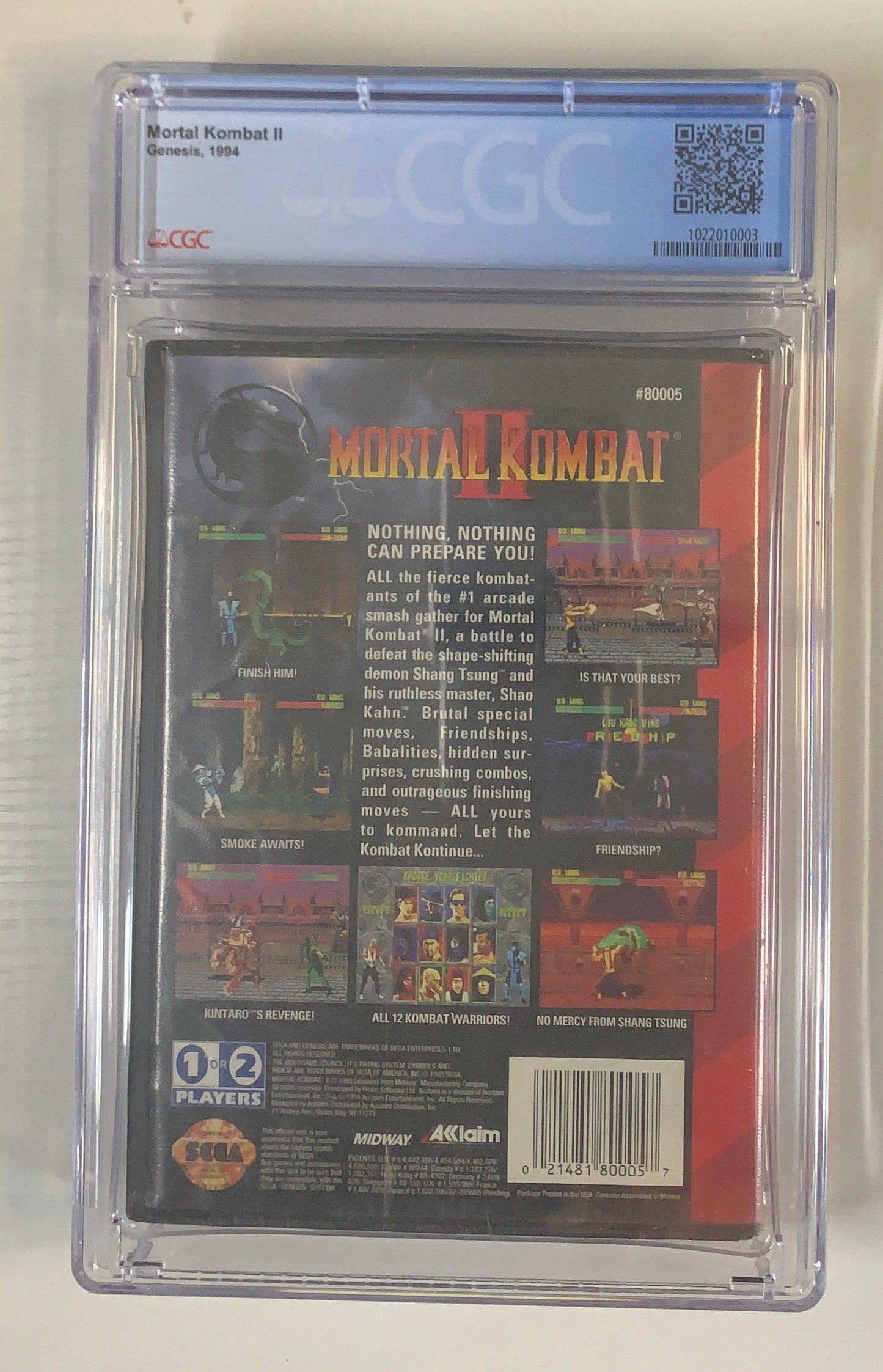 Mortal Kombat 2 CGC 9.8 A+ Sega Genesis Back