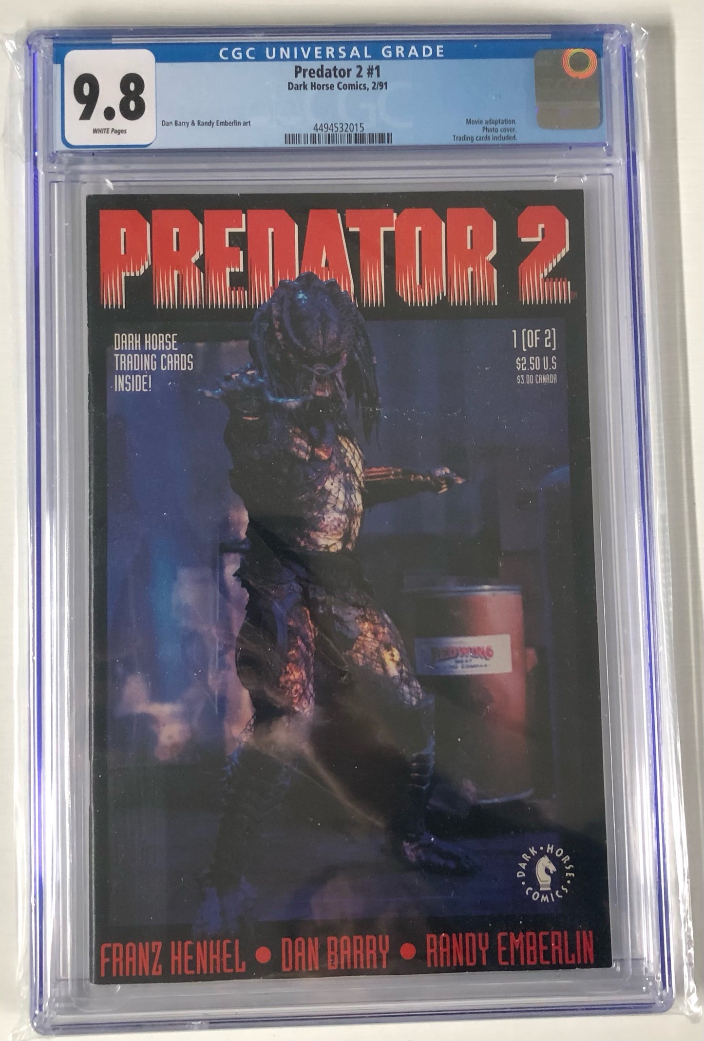 Comic book cover of 'Predator 2' with CGC grading label on a white background