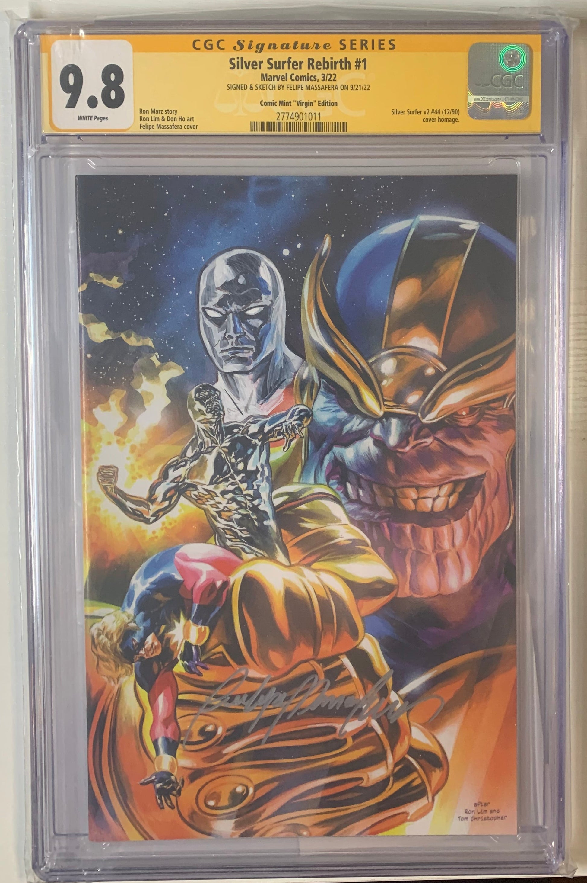 Silver Surfer Rebirth #1 - CGC 9.8 - Signed/Sketch by Felipe Massafera - Comic Mint "Virgin" Edition Front