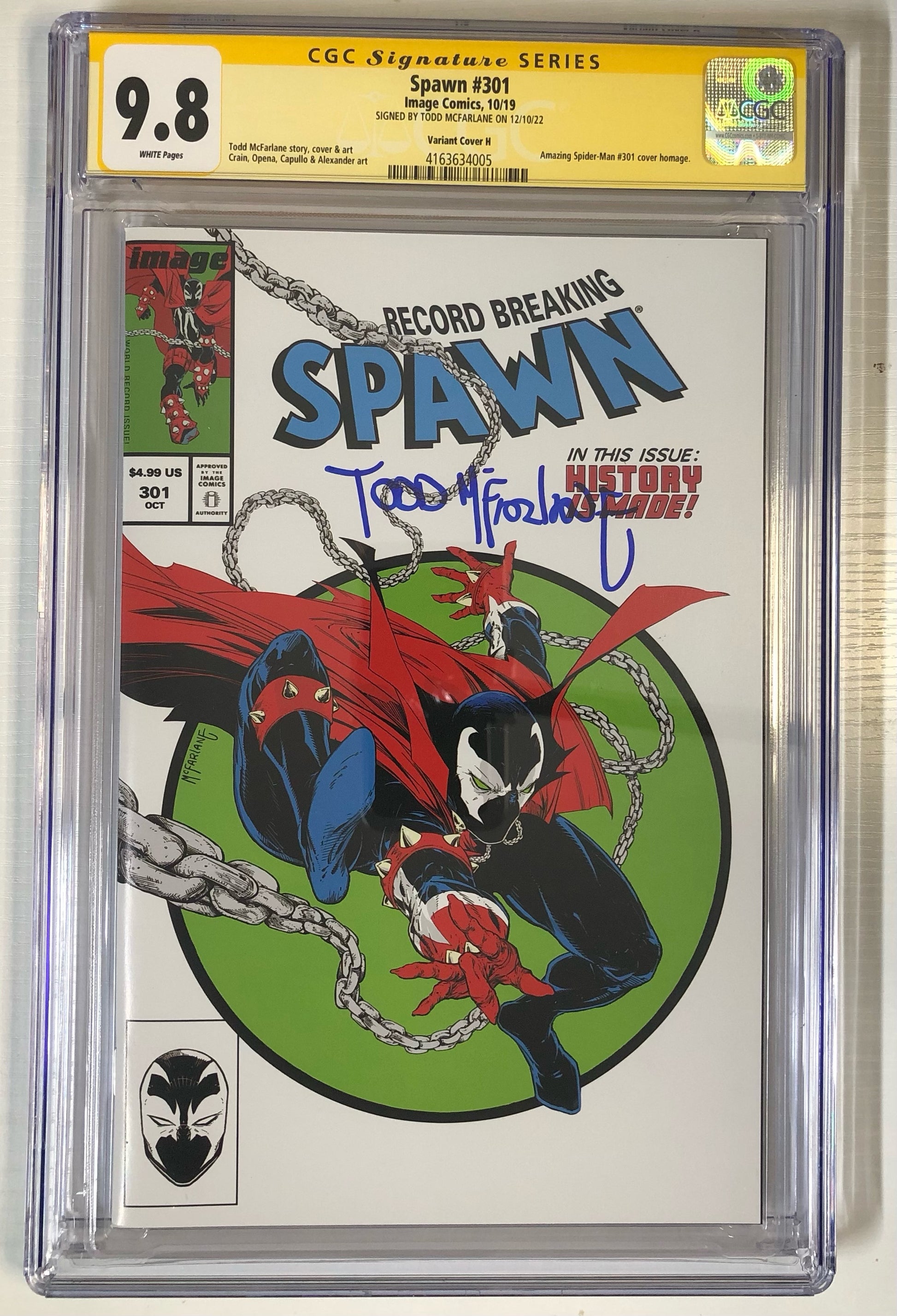 Spawn #301 - CGC 9.8 Signed by Todd McFarlane - Variant Cover H Modern Graded Comic Book