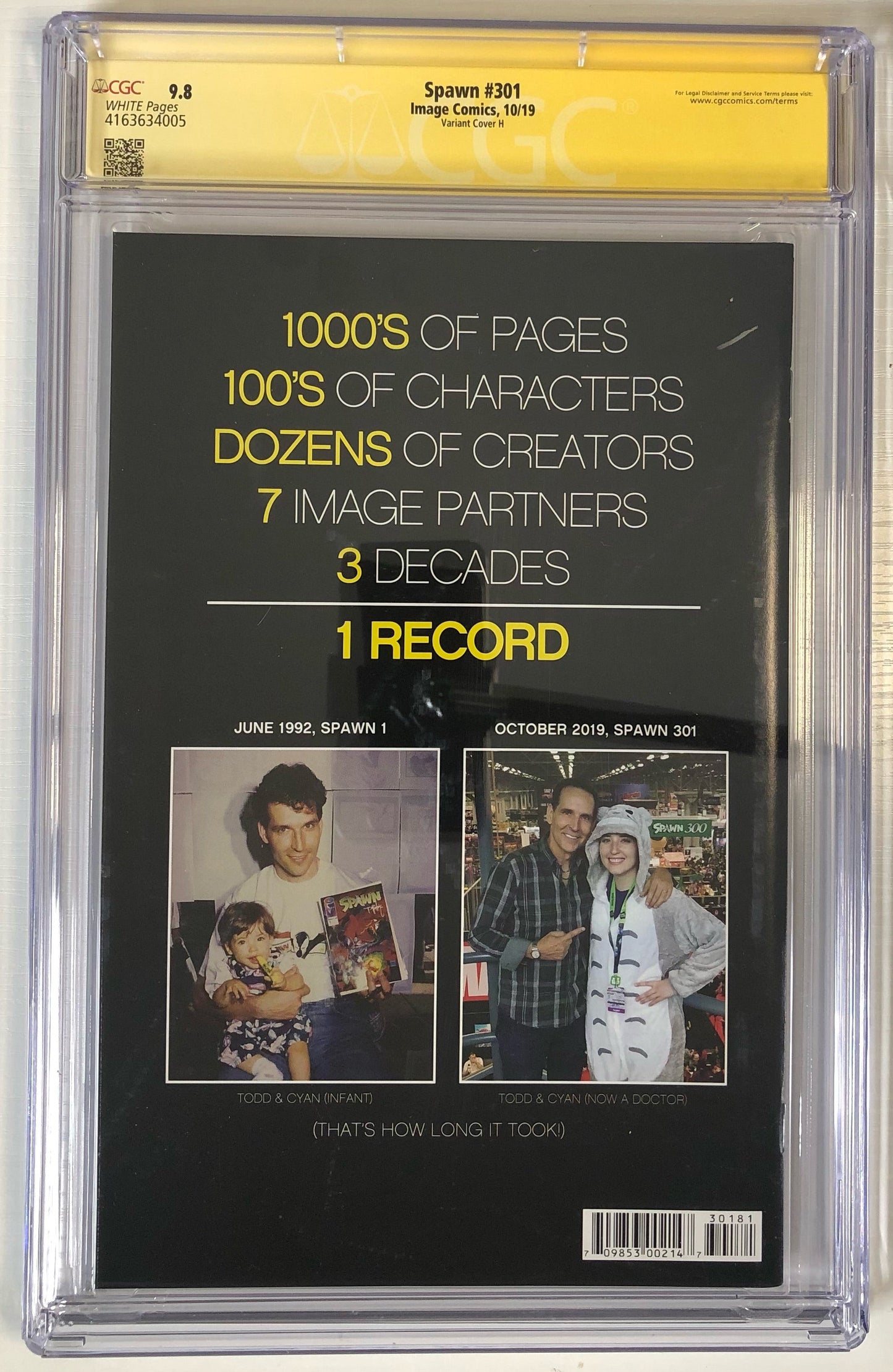 Spawn #301 - CGC 9.8 Signed by Todd McFarlane - Variant Cover H Modern Graded Comic Book Back