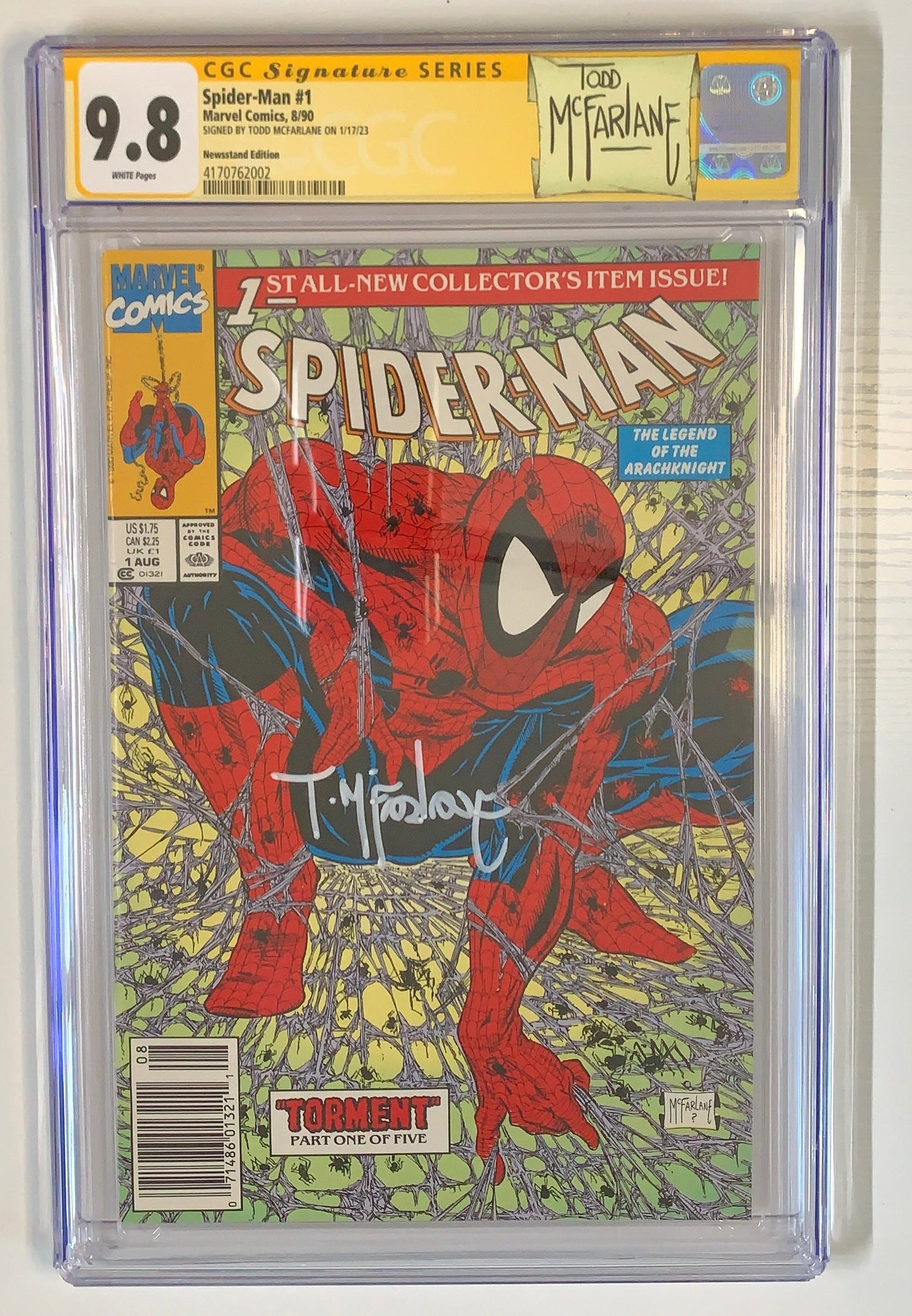 Spider-Man #1 CGC 9.8 Newsstand - Signed by Todd Mcfarlane Modern Comic Book Front