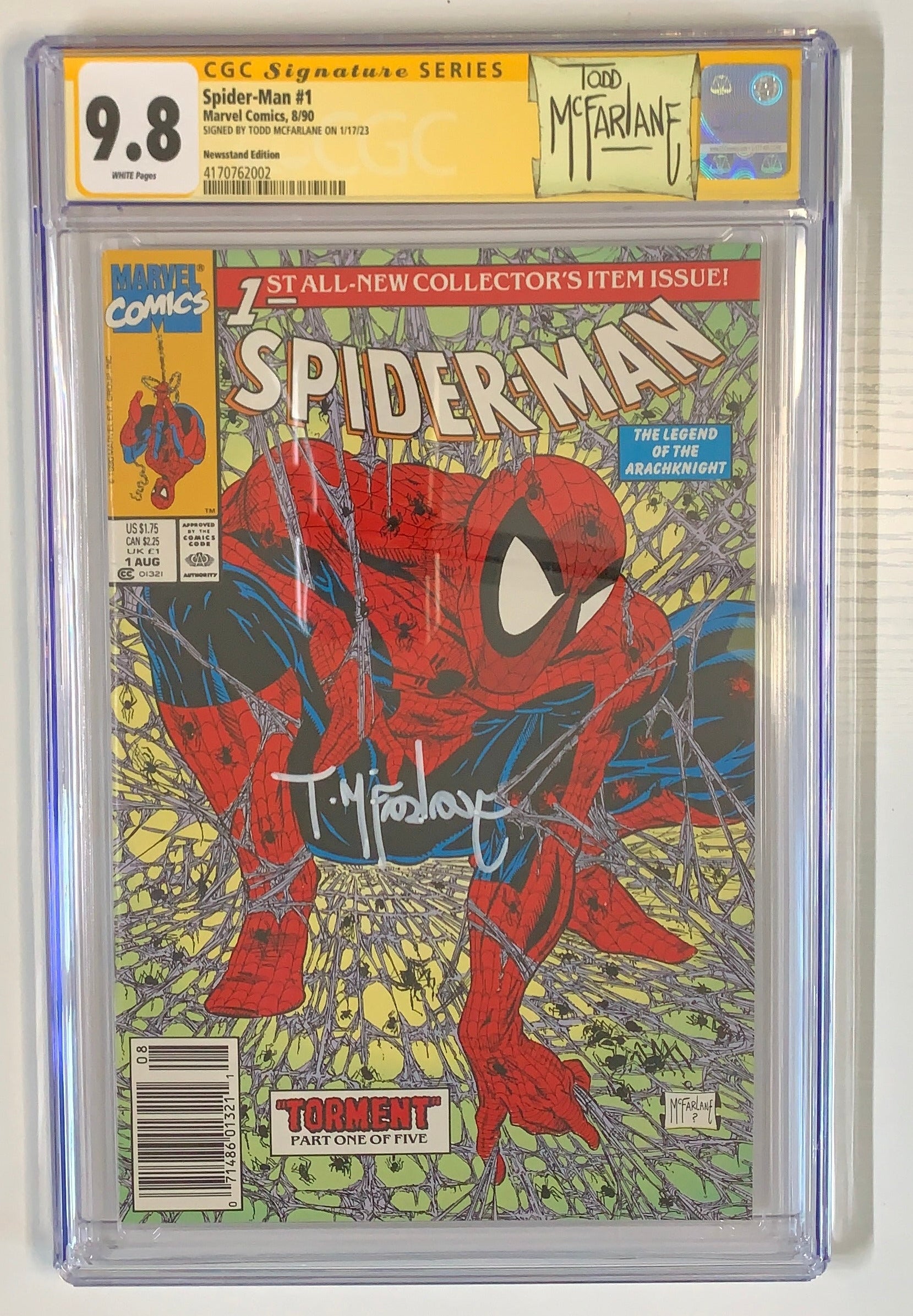Spider-Man #1 CGC 9.8 Newsstand - Signed by Todd Mcfarlane Modern Comic Book Front