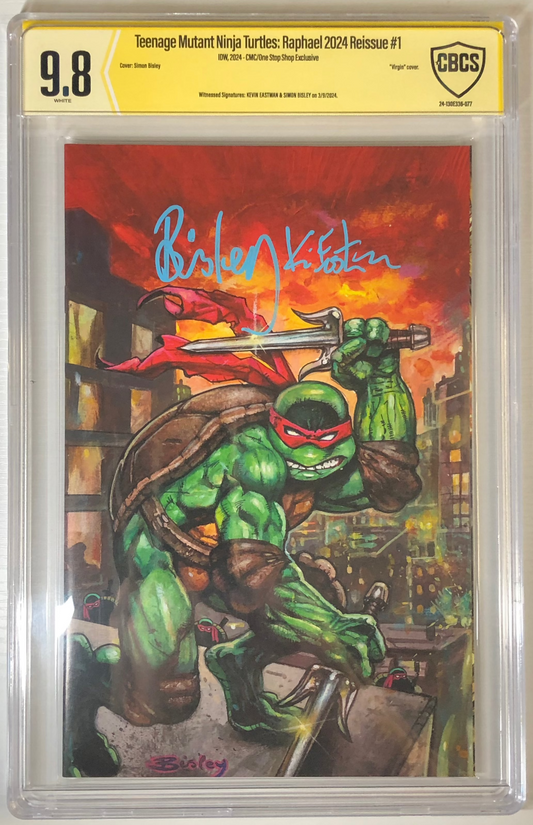 Teenage Mutant Ninja Turtles: Raphael CBCS 9.8 - Signed by Eastman & Bisley graded omic book autograph yellow label slab Front