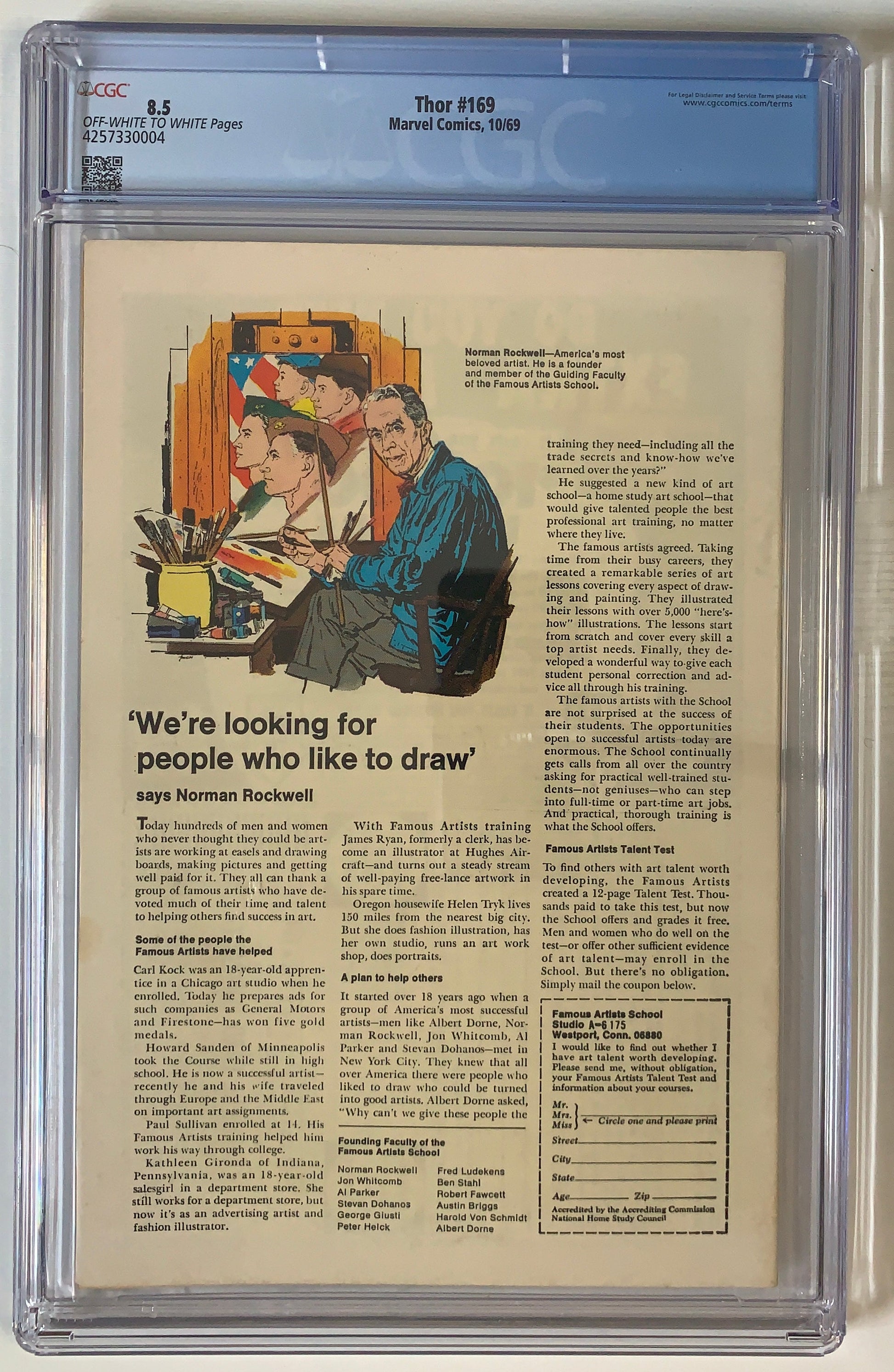 Thor #169 - CGC 8.5 Silver age graded comic book key back